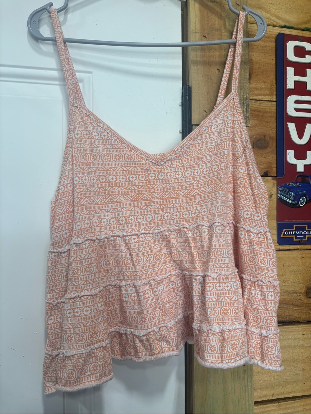 American Eagle Outfitters Peach-White Patterned Tiered Camisole
